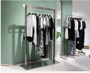 Aukštos klasės sidabro drabužių parduotuvė display rack patalpų nerūdijančio plieno šepečiu pakabos