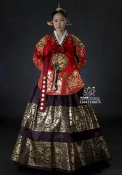 Korėjos Karalienė Suknelė Vestuvių Senovės Tradicinių Hanbok Prabangus Įdegio Siuvinėjimo Valdovų Rūmų Etapas