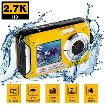 Nepralaidus vandeniui Anti-Shake Skaitmeninė Kamera, 1080P Full HD 2.4 MP Dvigubas Ekranas Selfie Vaizdo įrašymo Plaukimo po vandeniu DV Įrašymas