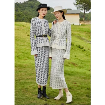 Moterų Sijonas Pavasarį ir Rudenį Naujas Kostiumas Intelektinės Stiliaus Gryno Kašmyro Elegantiškas Paltas Sijonas Kostiumas