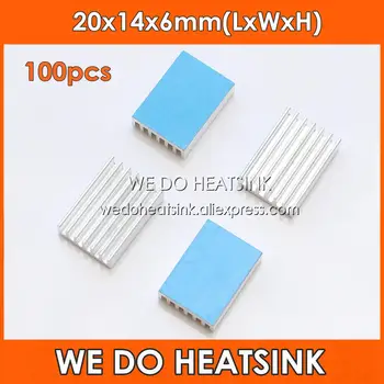 MES HEATSINK 100vnt 20x14x6mm Aliuminio Heatsink IC Chipset Šilumos Kriaukle Su Termiškai Laidžių Klijų Perdavimo Juosta Pagalvėlės