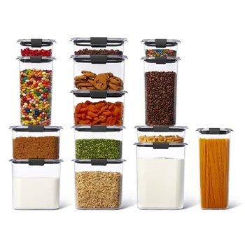 Plastikinių Maisto produktų Laikymo Sandėliukas Rinkinys, 14 Konteineriai su Dangteliais (28 Vienetų iš Viso)