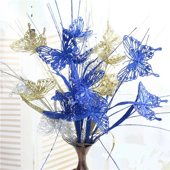 Kalėdinė dekoracija /Glittered garbanotas Blizgučiai Drugelis krūva / plastiko modeliavimas žydinčių augalų Šviesos Dirbtinių gėlių
