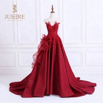 Prabanga Jusere Red-Line Appliqued Zawalcowany vakarinę suknelę be rankovių Prom Dresses Vakare Šalis Suknelė