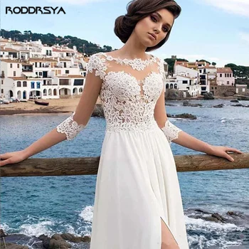 RODDRSYA Klasikinis Vestuvių Suknelės Moterims 2023 Šifono Pusės Split Paplūdimio Nuotakos Suknelės Aplikacijos Scoop-Line vestido de novia