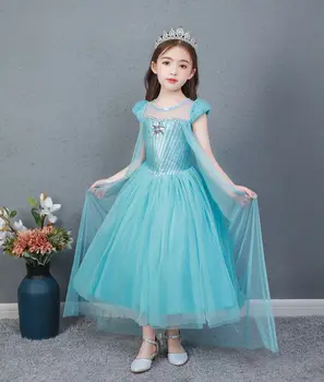 Vaikai Elsa Princesė Dress Vaikas Ilgai Ilgis Šalies Frocks Oficialus Suknelės Mergina Kostiumas Vaikų Drabužių Mėlyna Sijonai