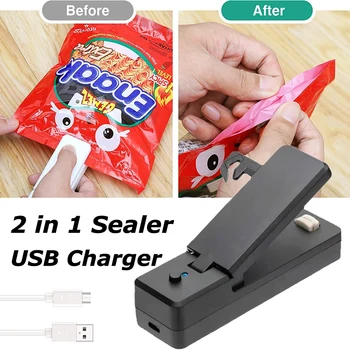 USB Įkrovimo Nešiojamu Šilumos Dulkių Gruntas Mini Smart Maisto Gruntas Daugiafunkcinis 2 In 1 Maišelis Atidarytuvas ir Gruntas Virtuvės Dalykėlių