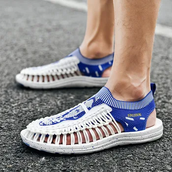 Mėlyna Vyrų Audimo Sandalai Mados Kvėpuojantis Vyrų Dizaino Sandalai, Patogus, Lengvas Vyrai Lauko Basutės Sandalia Masculina