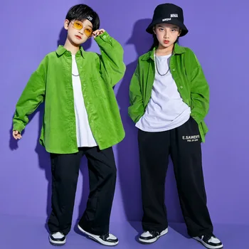Vaikas Kpop Hip-Hop Drabužių Žalia Negabaritinių Marškinėliai Tank Top Juoda Streetwear Atsitiktinis Kelnės Girl Berniukas Džiazo Šokio Kostiumų Drabužiai