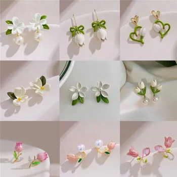 Korėjos Tulpių Gardenia Vyšnių žiedų, Gėlių Auskarai Moterims Išskirtinį Šviežių Gėlių Auskarai Mados Vasaros Papuošalai Mergaitėms