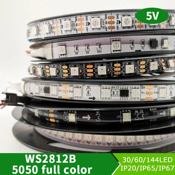 5V WS2812B Led šviesos Juostelės Individualiai Adresuojamo WS2812 Smart RGB Led pikselių juostelėmis Juoda/Balta PCB Vandeniui IP30/65/67 1-5m