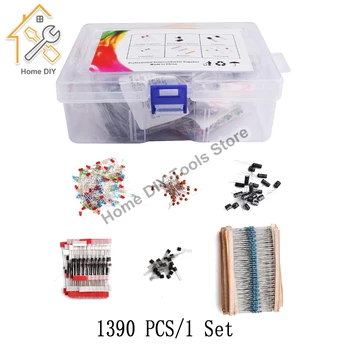 1390PCS Elektronikos Komponentų Asortimentą Kit LED diodai elektrolitinius Kondensatorius Keraminis rinkinys tranzistorius Pack 