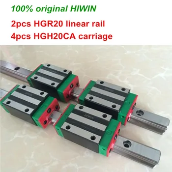 100% originalus HIWIN 2vnt HGR20 200mm 300mm 400mm 500mm 600mm 700mm 800mm 1000mm Linijinis Vadovas geležinkelių + 4pcs HGH20CA HIWIN Vežimas