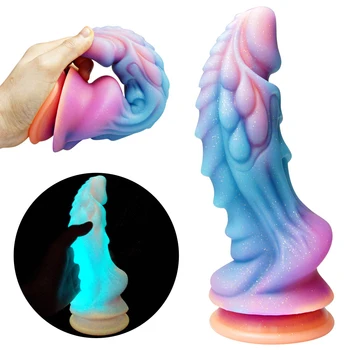 Spalvinga Žėrintis Dildo Realistiškas Penis Dragon Monstras Analinis Dildo Butt Plug Moterų Masturbator Sekso Žaislai Moterims, Suaugusiems Produktas