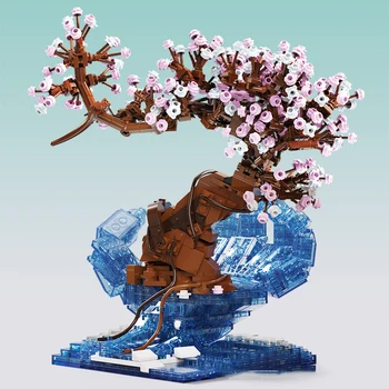Rožinė Bonsai Medis, Statyba Blokai, Palmių, Gėlių Ir Vyšnių Žiedų Vazoninių Augalų Statybinių Plytų Ornamentais Žaislai Vaikams Dovanos