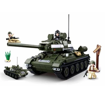 Karinės WW2 T34 85 vidutinį Tanką Modelio Blokai Nustatyti 2 Pasaulinio Karo Armijos Kareivis Duomenys Ginklas Plytų Klasikinis Žaislai Berniukas