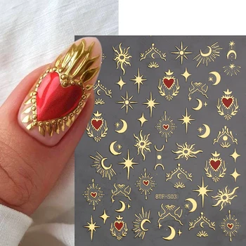 3D Širdies Lipdukai Nagams Valentino Dieną Apdaila Gold Įdegio Žvaigždės, Mėnulis Nagų Slankmačiai Drugelis Manikiūro Lipdukai NTBTF-S