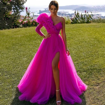 Thinyfull Seksualus Prom Dresses 2022 Vieną Petį Elegantiškas Šalis Suknelė-Line Pusėje Ritininės Tiulio Vestuvių Vakaro Kokteilis Suknelė Plius Dydis