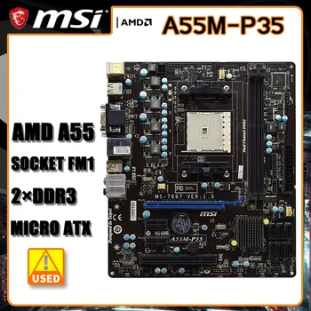 AMD A55 plokštė MSI A55M-P35 pagrindinę Plokštę Socket FM1 16GB DDR3 PCI-E 2.0 SATA II USB2.0 DVI Micro ATX