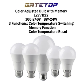 5VNT LED Spalva-reguliuoti Lemputė E27 B22 AC120V/AC220V 8W-24W BMT,Atminties Funkcija,Spalva Temp Reset Šviesos, Namų, biurų Apšvietimo