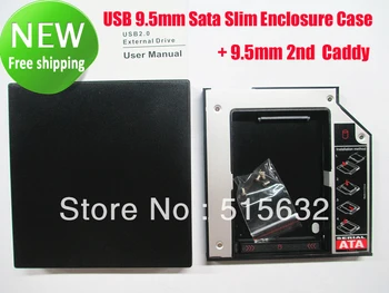 Karšto 9.5 mm Sata SSD Kit 2nd HDD Modulis Caddy + USB 9.5 mm Sata Plonas korpusas Atveju